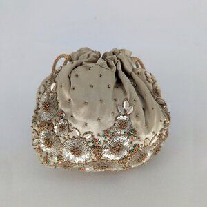 IRO Cream and Gold Clutch with Ornate Design